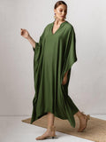 Nicia Solid V-Neck Kaftan  Relaxed Beach Cover-Up Dress