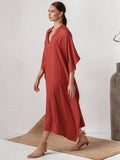 Nicia Solid V-Neck Kaftan  Relaxed Beach Cover-Up Dress